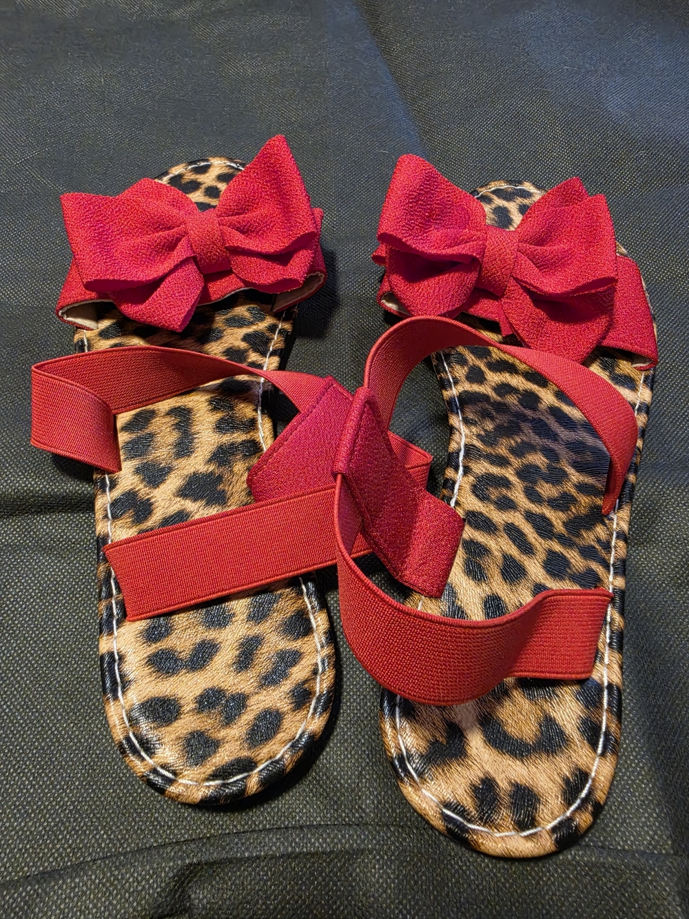 SHEIN Red Bow Leopard Print Slide Sandals